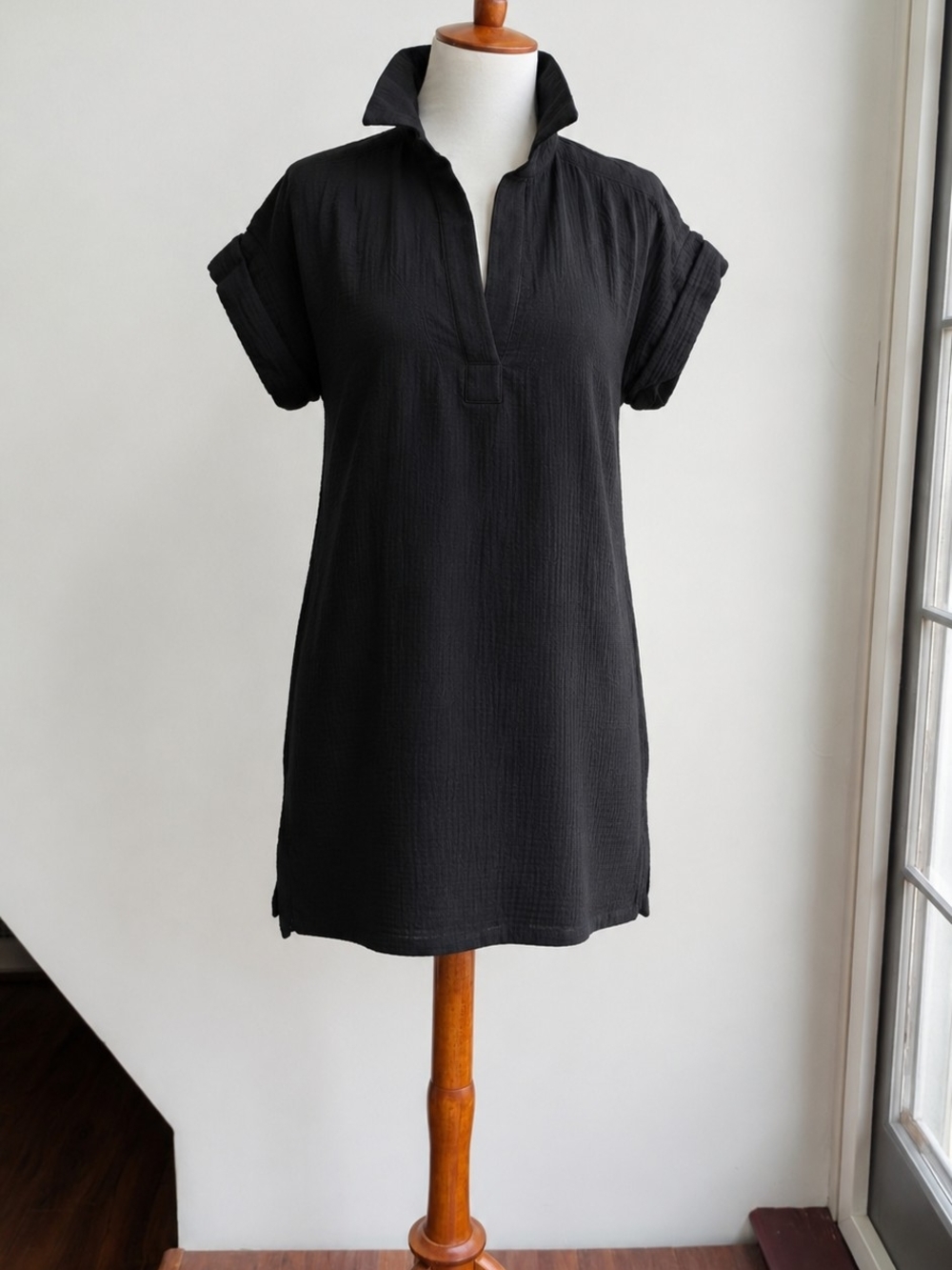 J.Crew Classic Black Collared Short-Sleeve Tunic Top